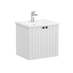 Vitra Root Groove 69262 Lavabo Dolabı, Kapaklı, 60 Cm, Mat Açık Gri, Köşeli Lavabolu